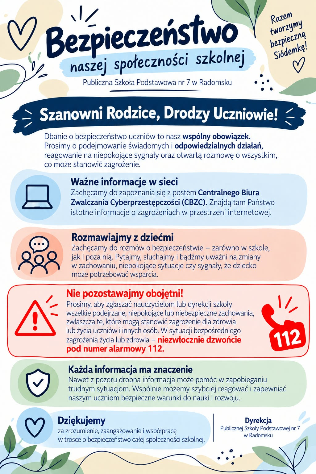 Bezpieczeństwo naszej społeczności szkolnej